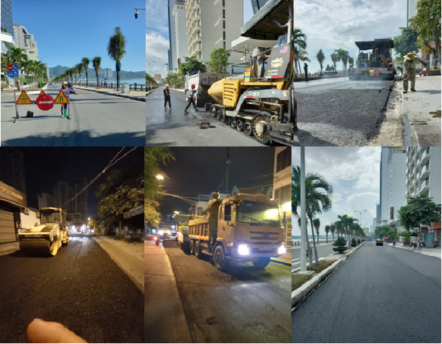 Công tác thi công hoàn thiện bê tông nhựa.