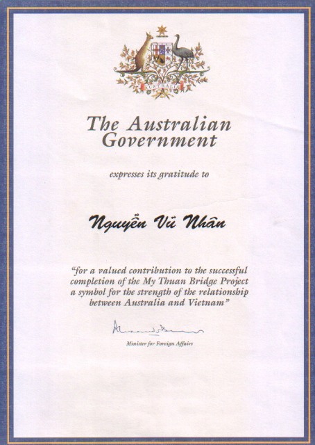 Australian gratitude to Nguyễn Vũ Nhân